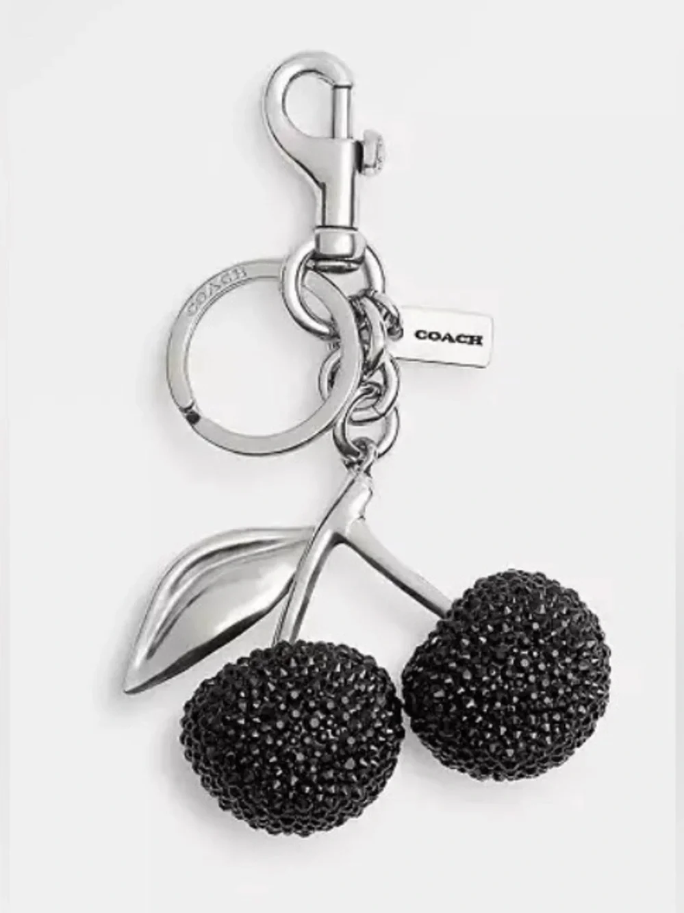 Coach Crystal Cherry Bag / Key Charm in Black with Silver Tone Hardware
